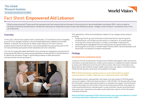 Empower Aid, Lebanon, Fact Sheet